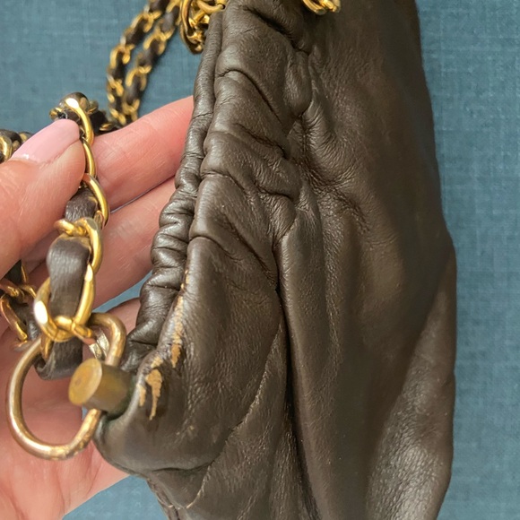 Vintage Dark Brown Genuine Leather Morris M. Handbag with Gold Chain - Picture 10 of 16